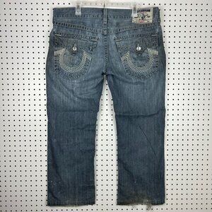 True Religion Straight Baggy Y2K Jeans 38x28 Grunge Worn Streetwear Skater Wide‎